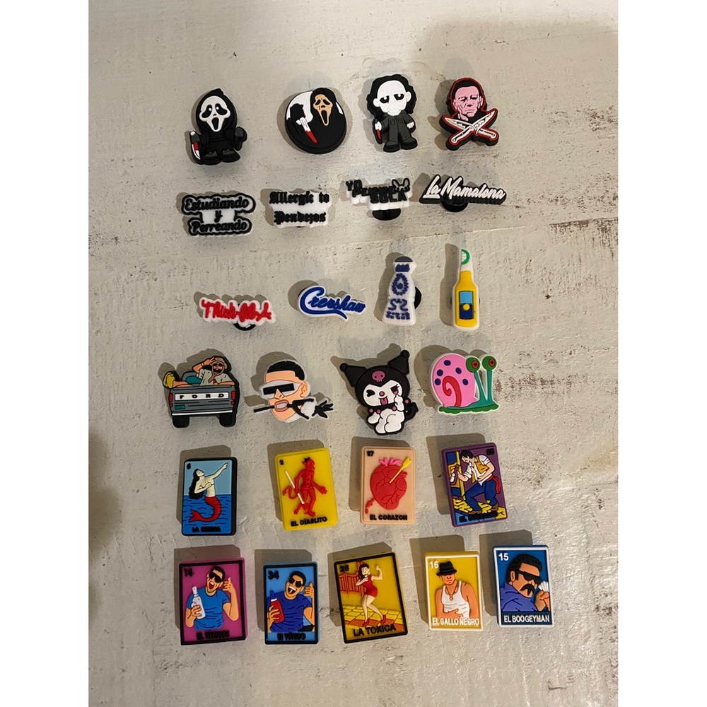 25 Shoe Charms - Movie Characters, TV Show Characters, Hispanic Game, Horror.